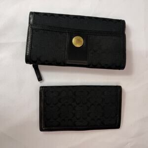 Women's Coach Hampton Black Canvas Signature Logo Leather Trim Wallet